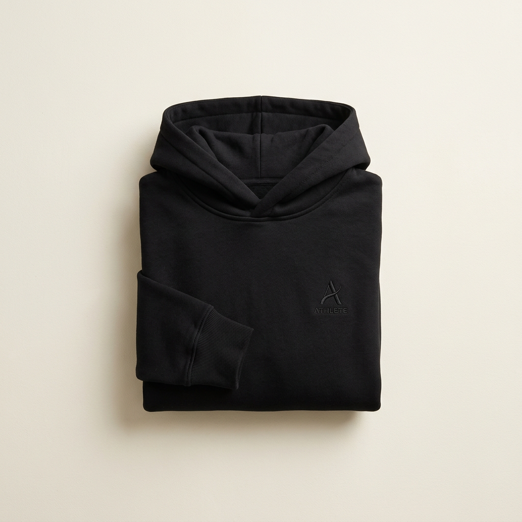 Black Static Hoodie, photographed flat on a warm off-white background