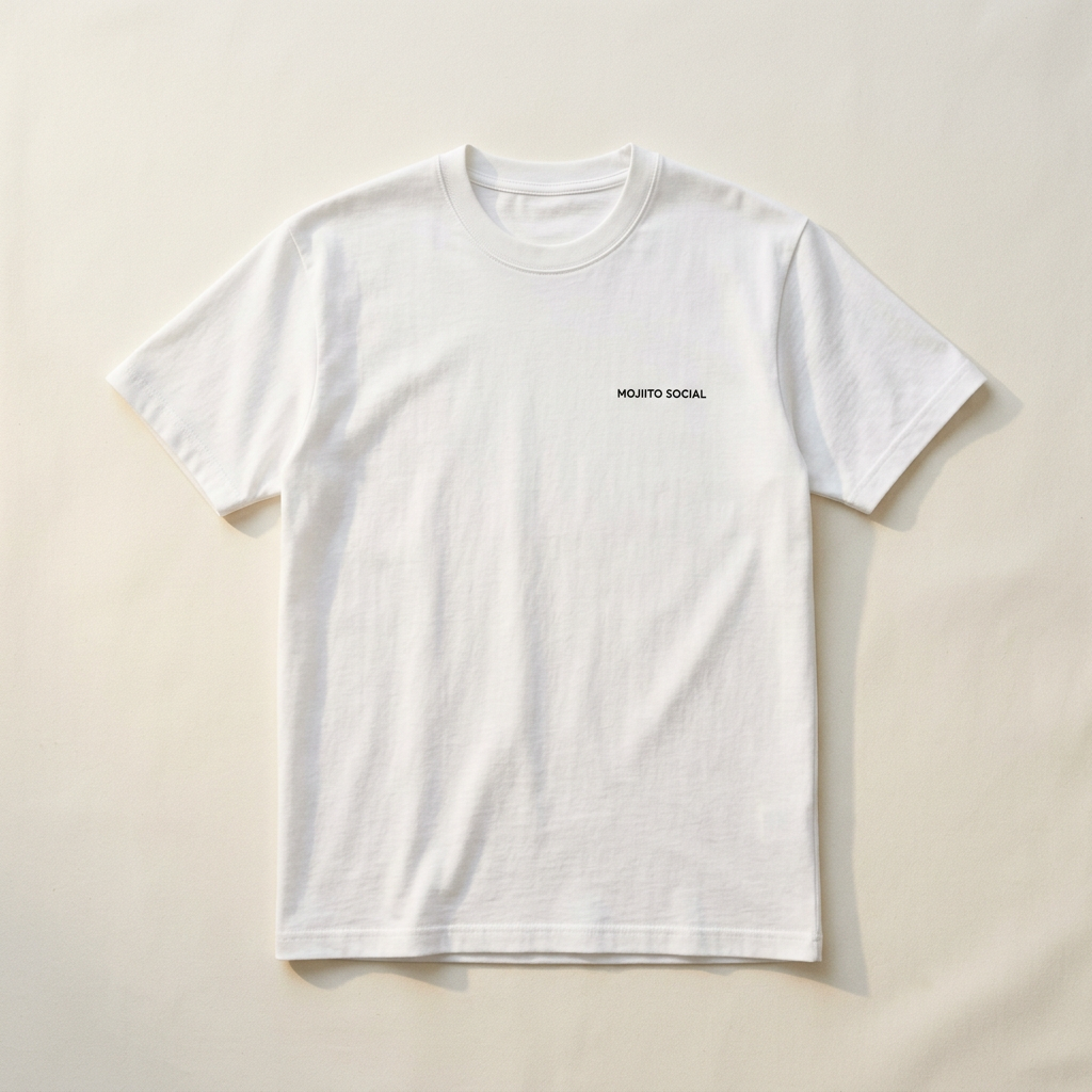 White Logo Tee, photographed flat on a warm off-white background